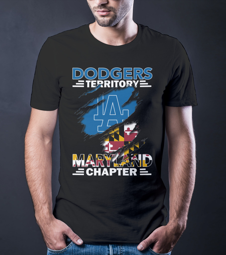 Dodgers Territory Maryland Chapter LA Logo And Maryland Flag T-Shirt