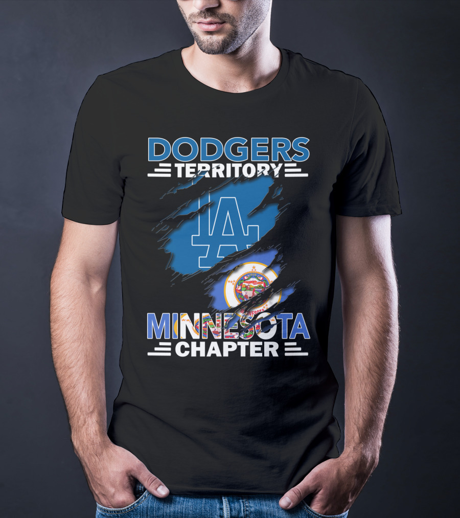 Dodgers Territory Minnesota Chapter LA Logo With Minnesota State Flag Elements T-Shirt