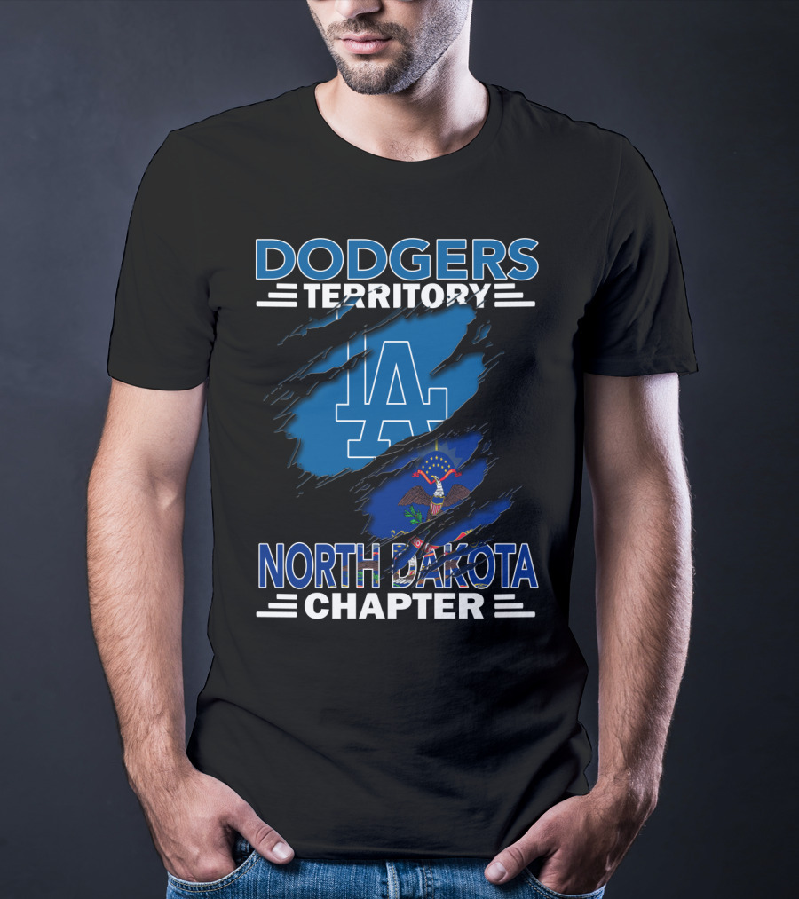 Dodgers Territory North Dakota Chapter LA Logo And State Flag T-Shirt