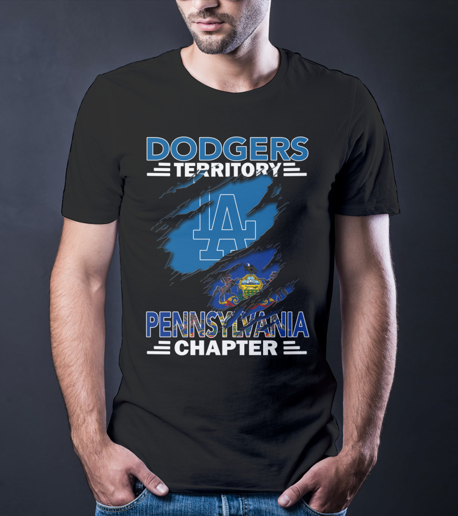 Dodgers Territory Pennsylvania Chapter LA Logo With Pennsylvania State Flag T-Shirt