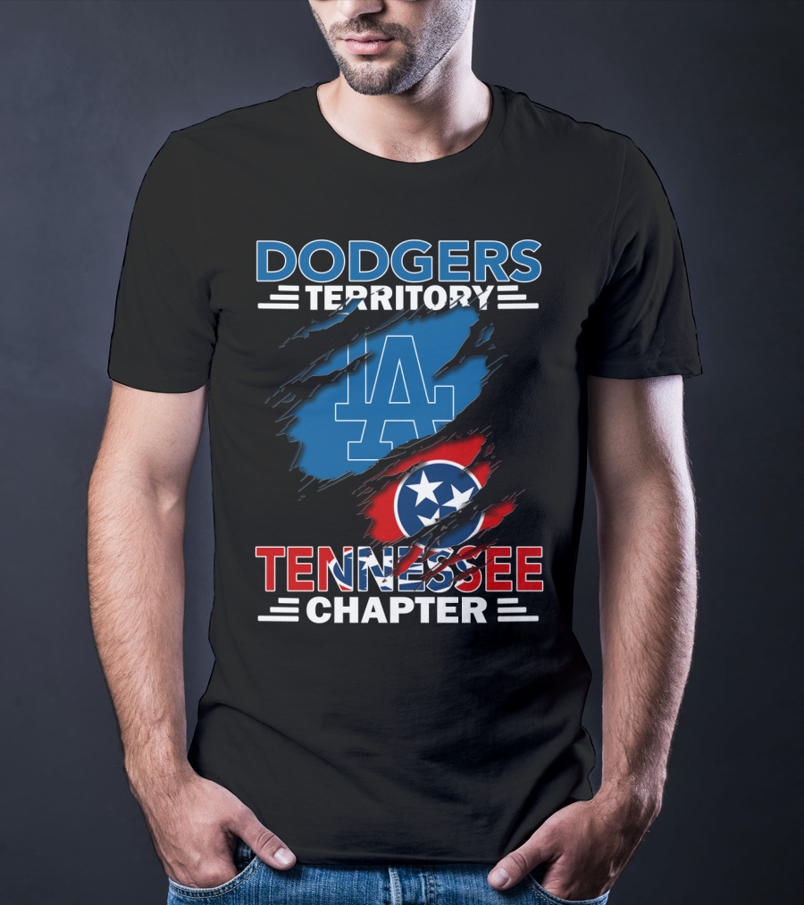 Dodgers Territory LA Logo Tennessee Chapter Tri-Star Flag T-Shirt