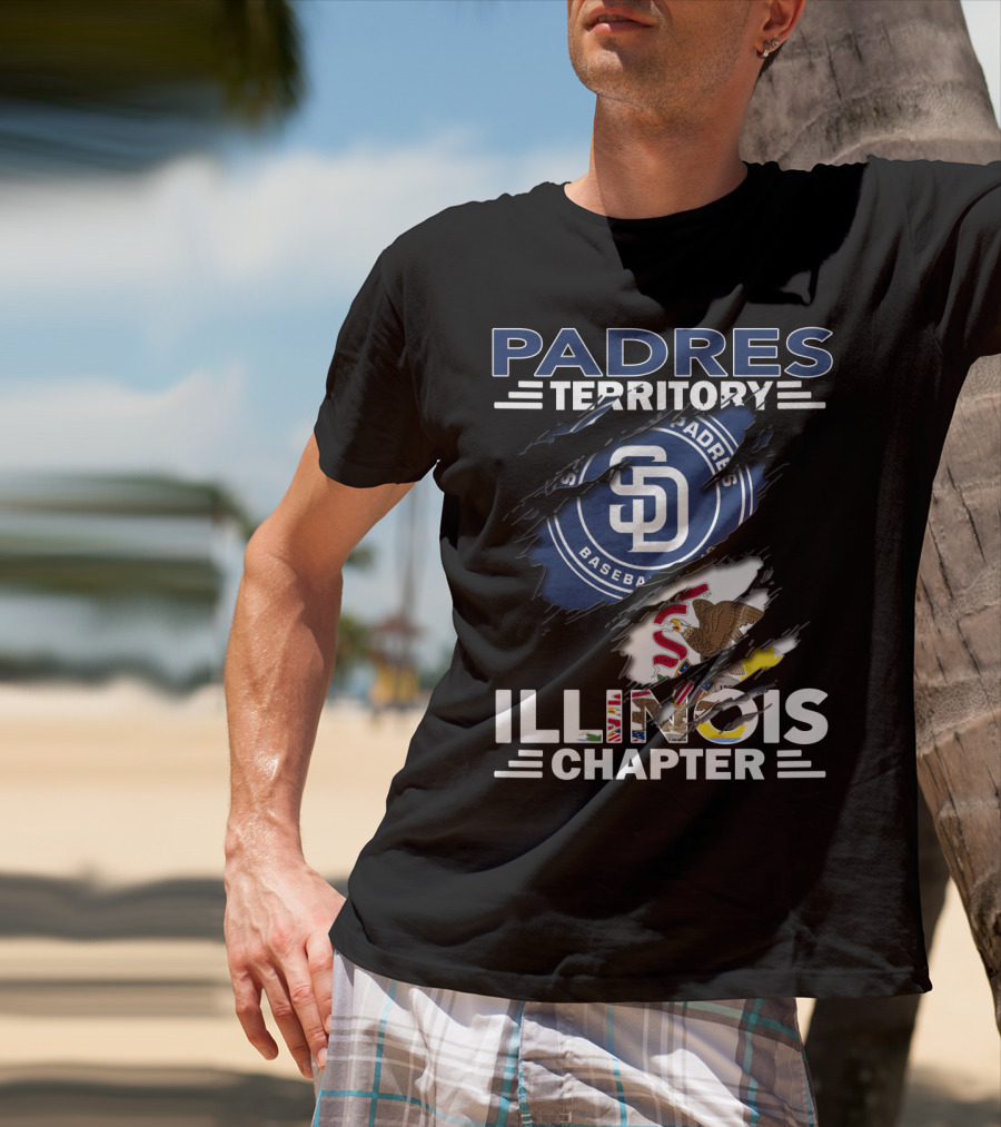 Padres Territory SD Baseball Illinois Chapter Logo With State Flag Elements T-Shirt