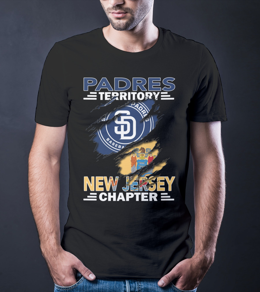 Padres Territory New Jersey Chapter SD Baseball Logo And State Flag Elements T-Shirt