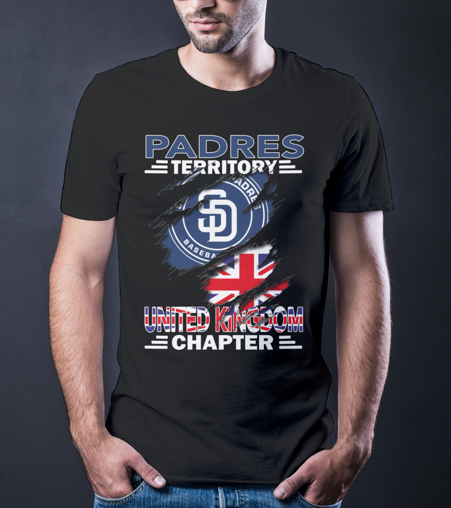 Padres Territory Baseball United Kingdom Chapter With SD Logo And Union Jack T-Shirt