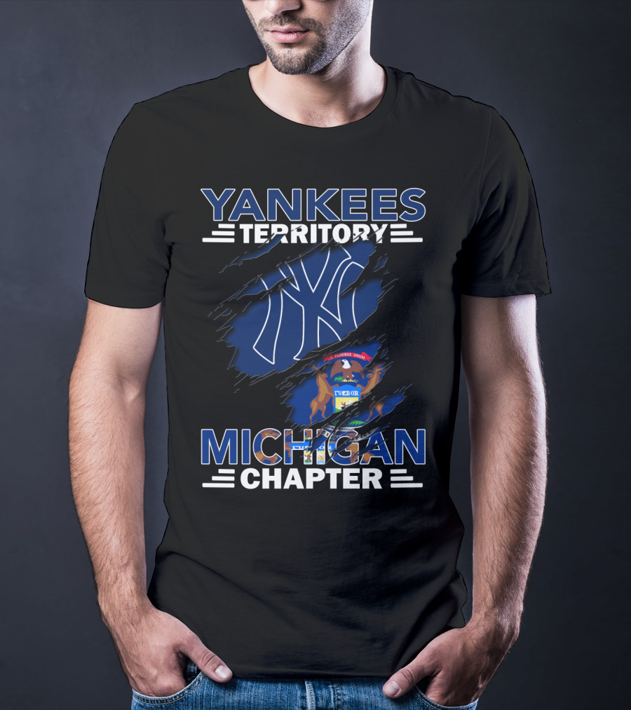 Yankees Territory Michigan Chapter NY Logo With Michigan State Flag T-Shirt