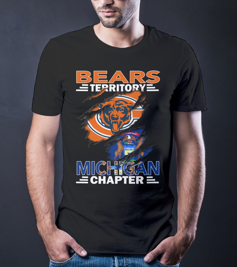 Bears Territory Detroit Michigan Chapter Logo Featuring Bear Mascot And State Flag T-Shirt