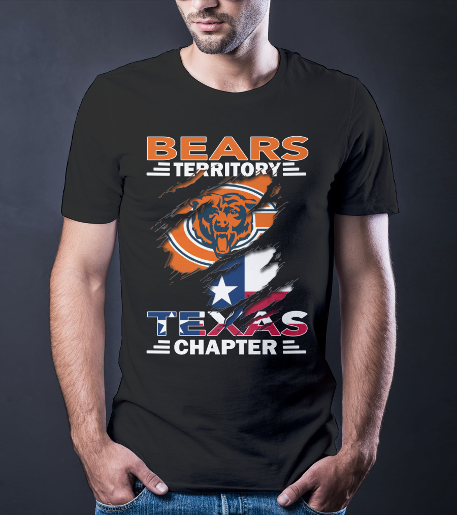 Bears Territory Texas Chapter Chicago Bears Logo Ripped Texas Flag T-Shirt