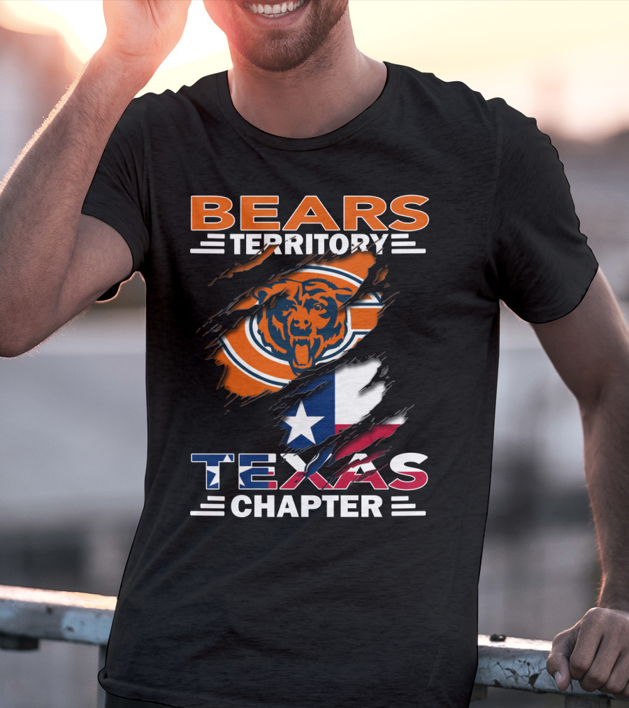 Bears Territory Texas Chapter Chicago Bears Logo Ripped Texas Flag T-Shirt