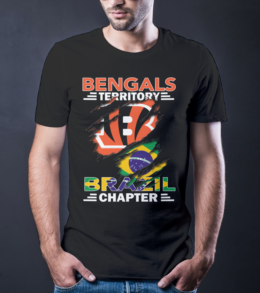 Bengals Territory Brazil Chapter NFL Fan Club Brazilian Flag And Football T-Shirt