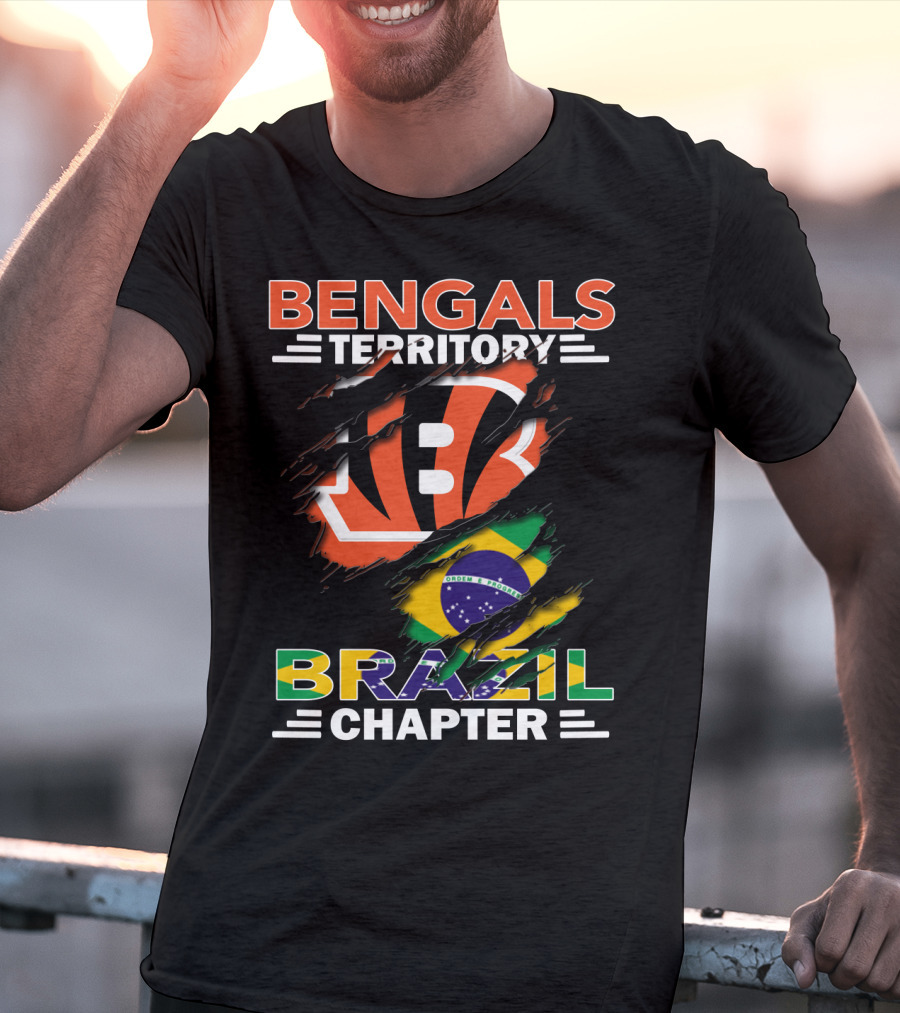 Bengals Territory Brazil Chapter NFL Fan Club Brazilian Flag And Football T-Shirt