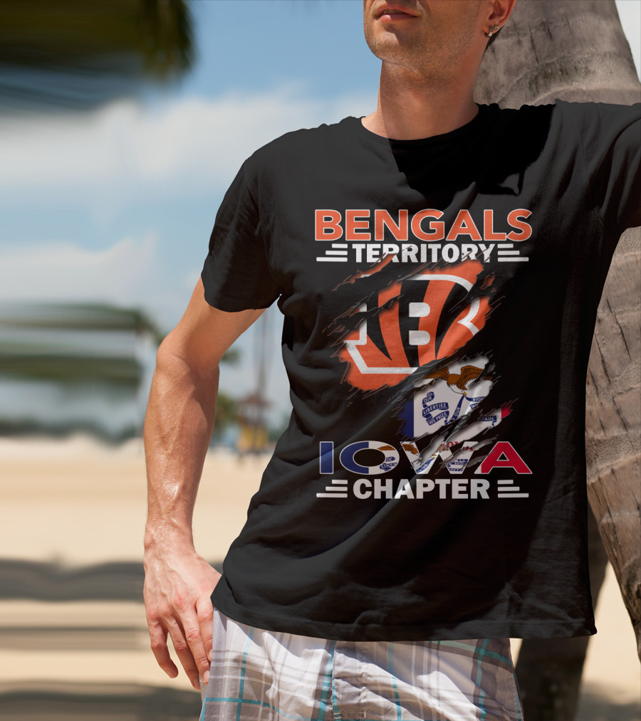 Bengals Territory Iowa Chapter With Cincinnati Bengals Logo And Iowa Flag Elements T-Shirt