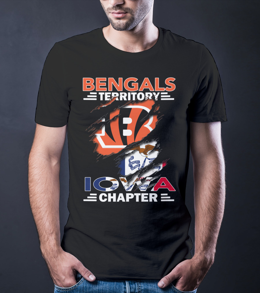 Bengals Territory Iowa Chapter With Cincinnati Bengals Logo And Iowa Flag Elements T-Shirt