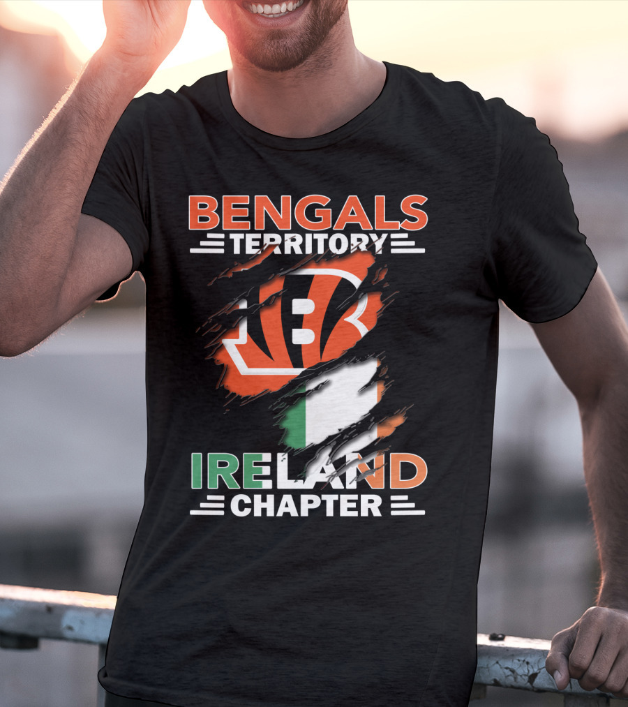 Bengals Territory Ireland Chapter Logo With Irish Flag And Team Emblem T-Shirt