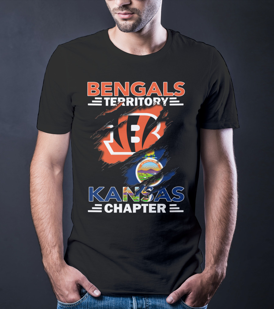 Bengals Territory Kansas Chapter Logo With State Flag Background T-Shirt