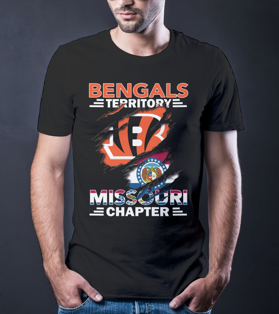 Bengals Territory Missouri Chapter With Torn Logo And State Flag T-Shirt