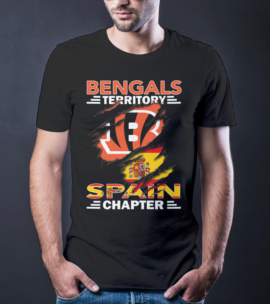 Bengals Territory Spain Chapter Logo With Spanish Flag Background T-Shirt