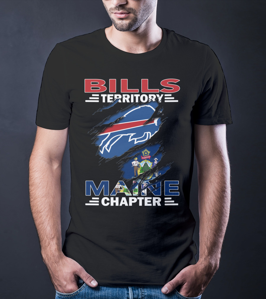 Bills Territory Maine Chapter Buffalo Logo Rip Maine Flag T-Shirt