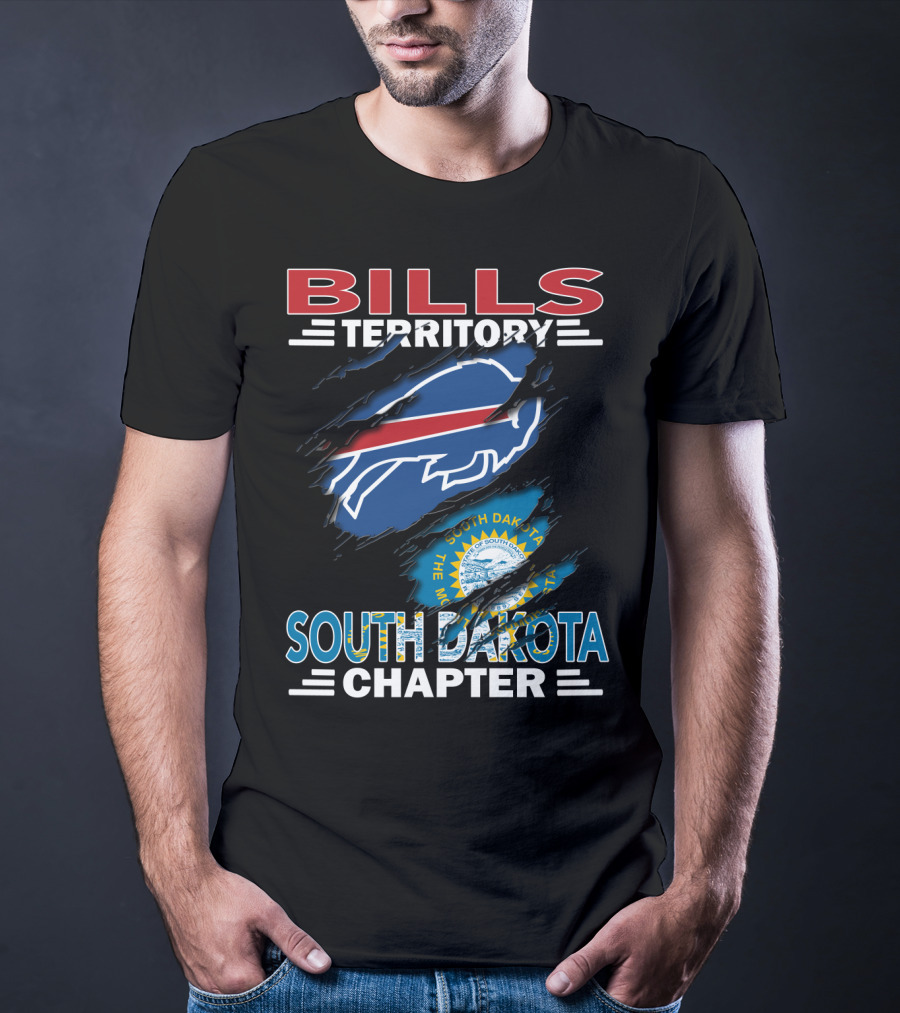 Bills Territory South Dakota Chapter Logo With South Dakota Flag And Buffalo Football T-Shirt