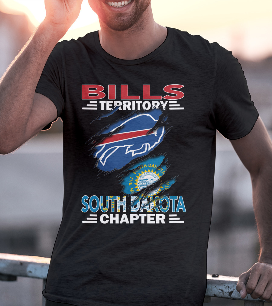 Bills Territory South Dakota Chapter Logo With South Dakota Flag And Buffalo Football T-Shirt