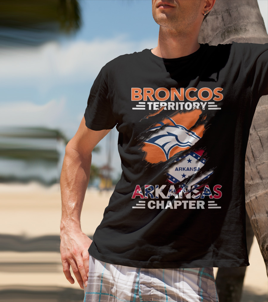 Broncos Territory Arkansas Chapter Logo With Horse And Flag Graphics T-Shirt