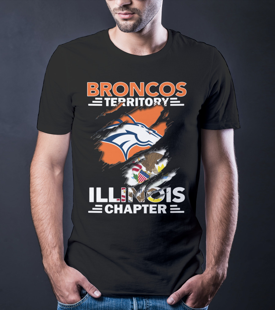 Broncos Territory Illinois Chapter Logo With State Flag And Horse Emblem T-Shirt