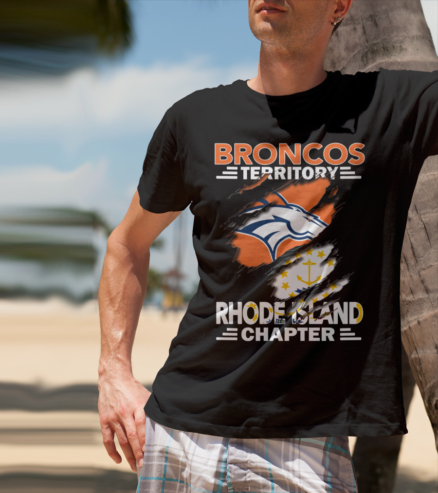 Broncos Territory Rhode Island Chapter Logo With Ripped Flag T-Shirt