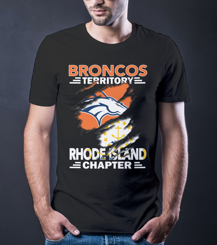 Broncos Territory Rhode Island Chapter Logo With Ripped Flag T-Shirt