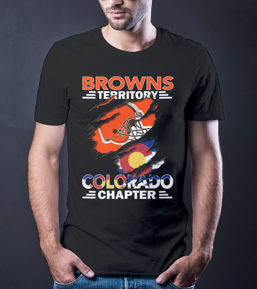 Browns Territory Colorado Chapter Football Helmet And Flag T-Shirt