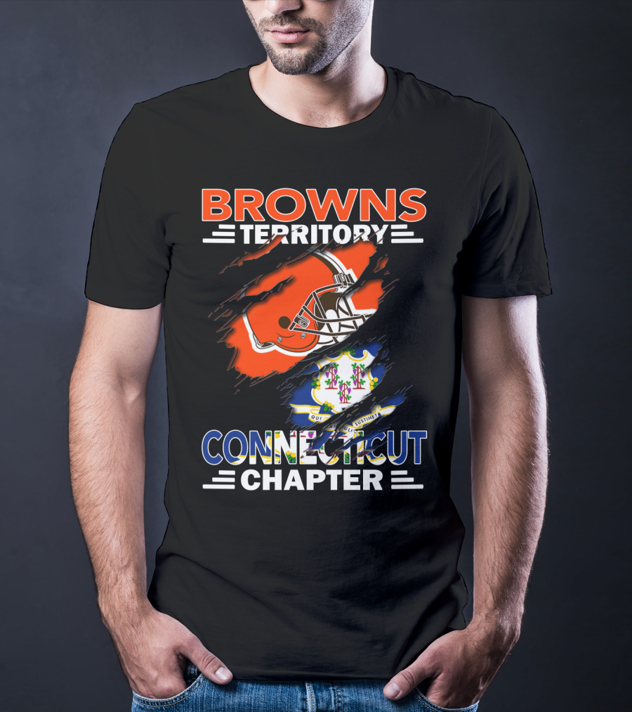 Browns Territory Connecticut Chapter Football Helmet And State Flag T-Shirt