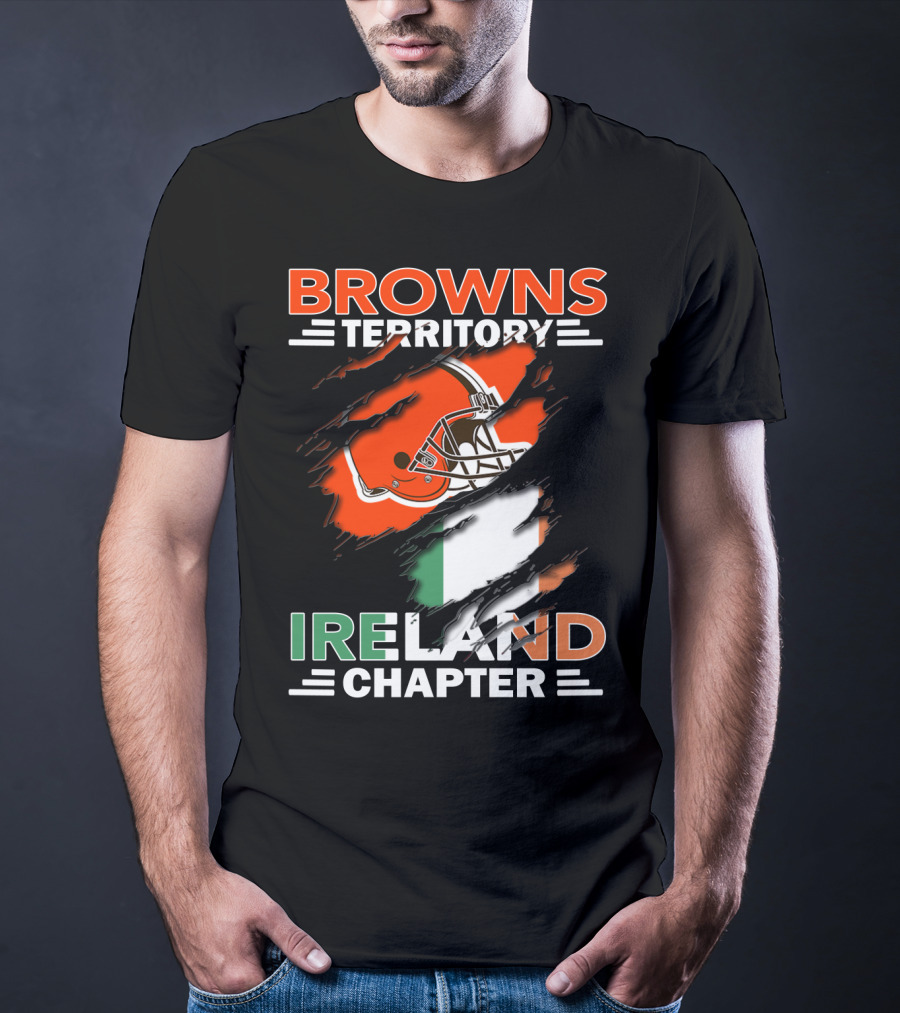 Browns Territory Ireland Chapter Helmet And Irish Flag Background T-Shirt