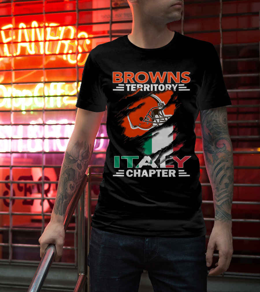 Browns Territory Italy Chapter Cleveland Football Helmet And Italian Flag T-Shirt