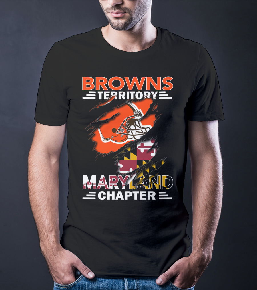 Browns Territory Maryland Chapter Football Helmet Maryland Flag T-Shirt