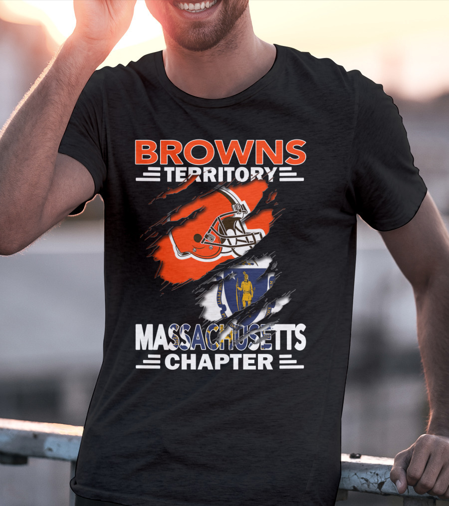 Browns Territory Massachusetts Chapter Helmet And Flag T-Shirt