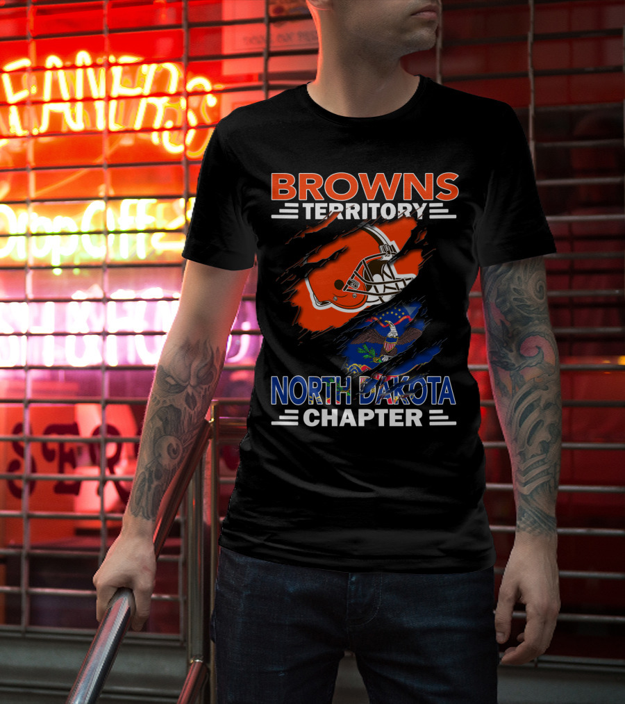 Browns Territory North Dakota Chapter Football Helmet And State Flag T-Shirt