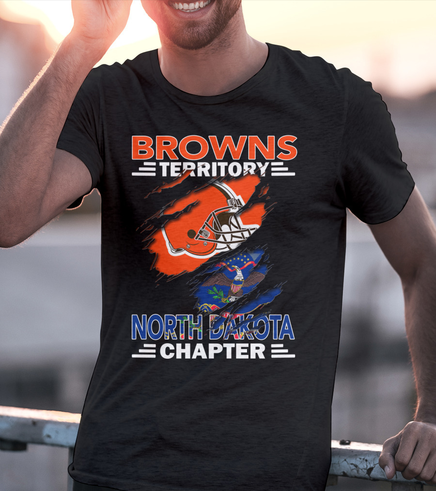 Browns Territory North Dakota Chapter Football Helmet And State Flag T-Shirt
