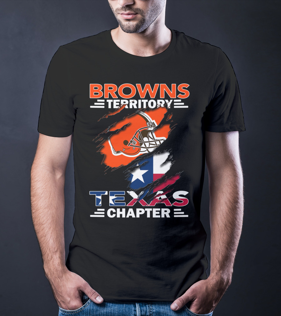 Browns Territory Texas Chapter Football Helmet And Texas Flag T-Shirt