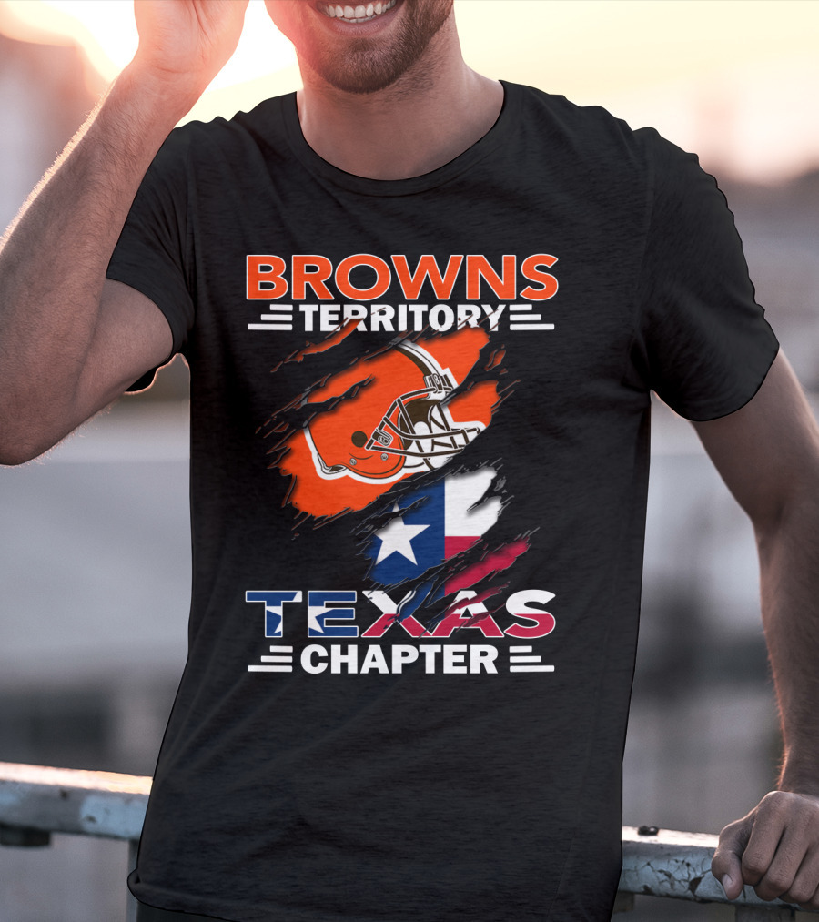 Browns Territory Texas Chapter Football Helmet And Texas Flag T-Shirt