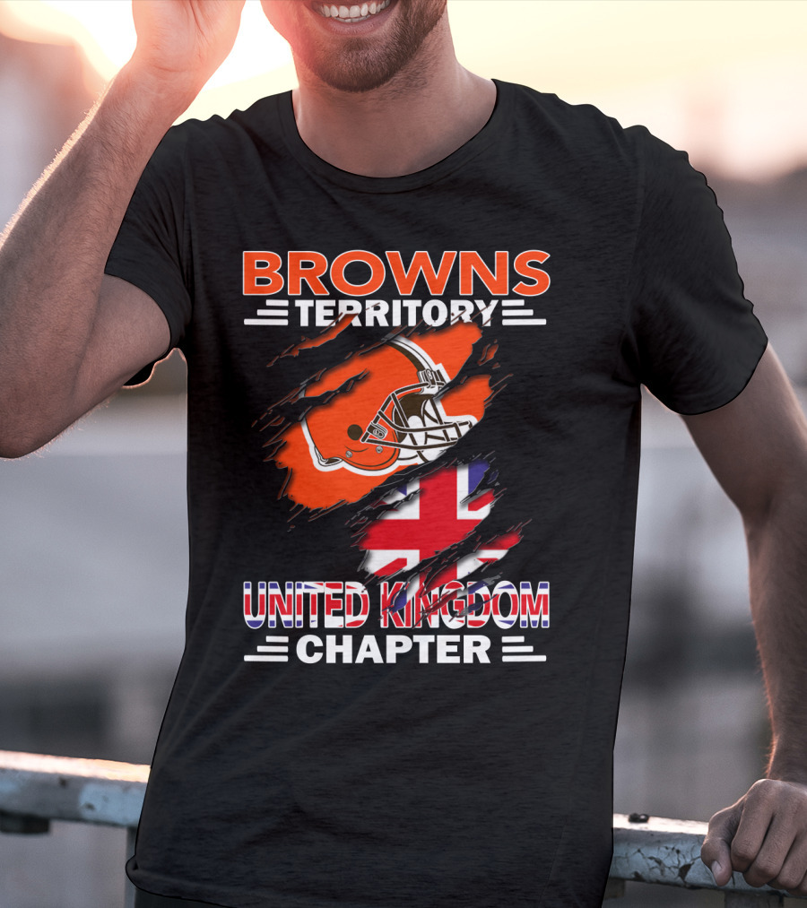 Browns Territory United Kingdom Chapter Football Helmet Union Jack Flag T-Shirt