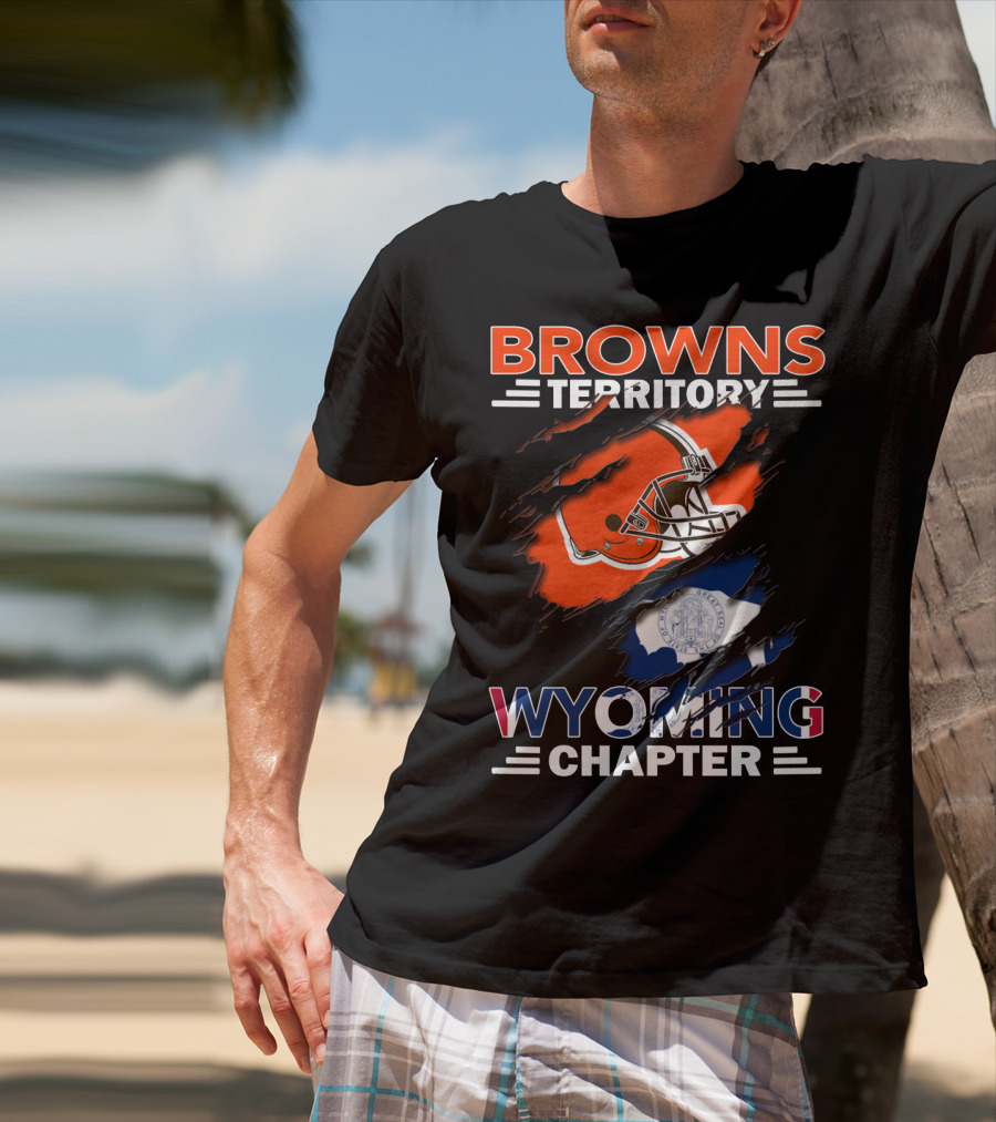 Browns Territory Wyoming Chapter Cleveland Football Helmet Wyoming Flag T-Shirt