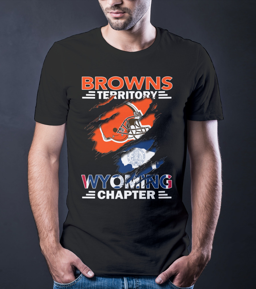 Browns Territory Wyoming Chapter Cleveland Football Helmet Wyoming Flag T-Shirt