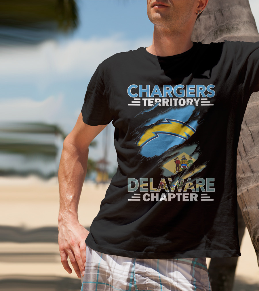 Chargers Territory Delaware Chapter Lightning Bolt And State Flag T-Shirt