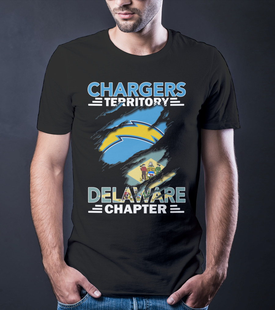Chargers Territory Delaware Chapter Lightning Bolt And State Flag T-Shirt