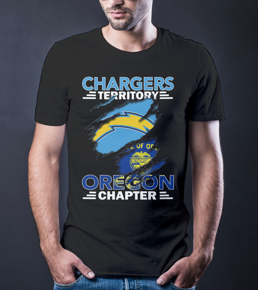 Chargers Territory Oregon Chapter Rip Effect With Oregon State Flag And Chargers T-Shirt