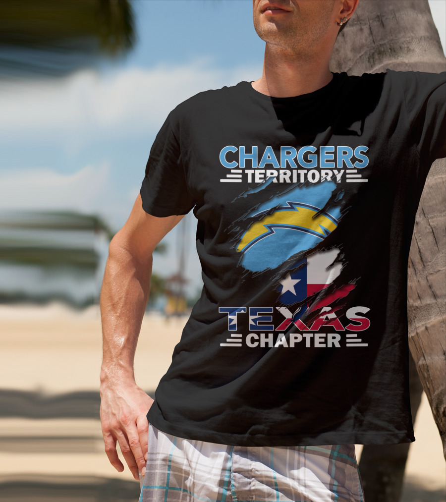 Chargers Territory Texas Chapter Logo With Texas Flag And Lightning Bolt T-Shirt