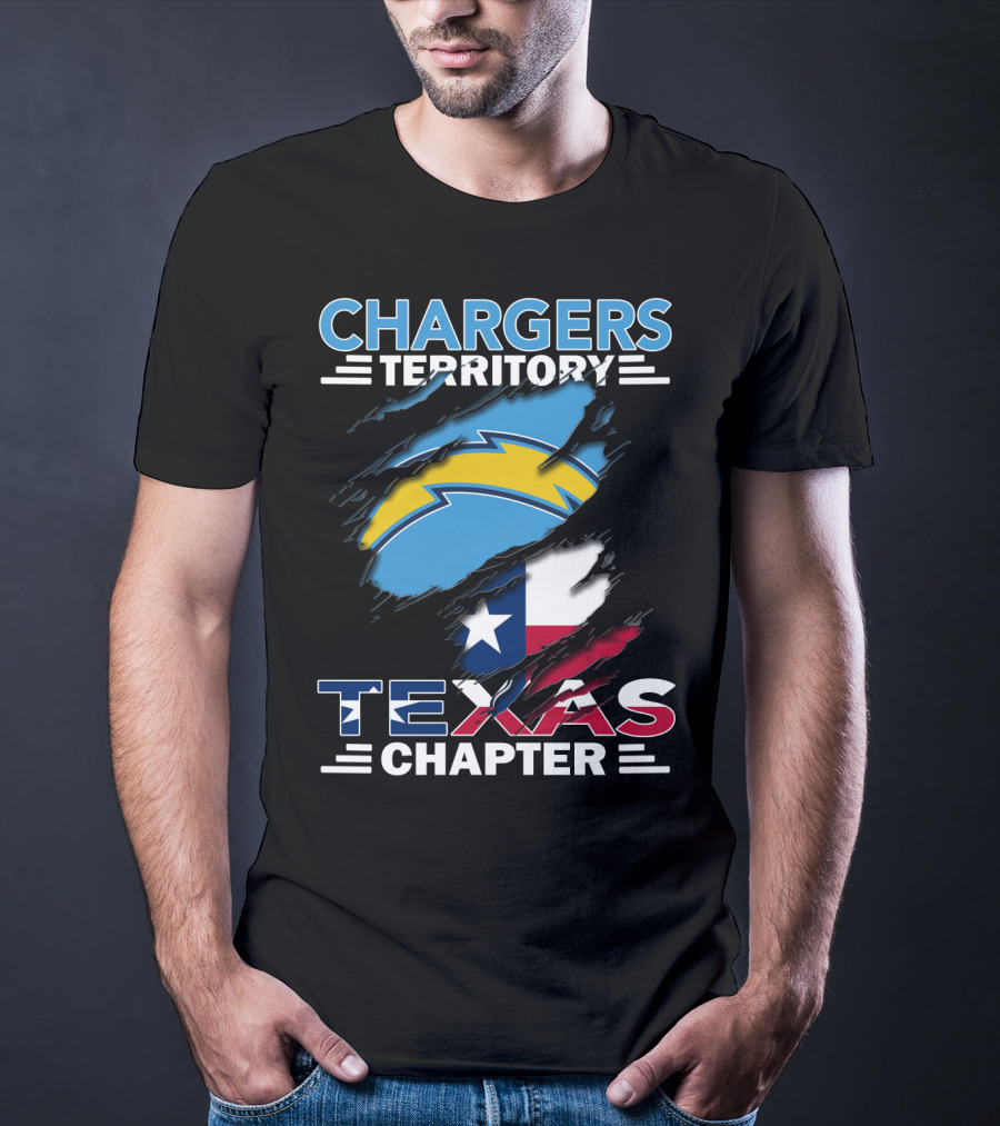 Chargers Territory Texas Chapter Logo With Texas Flag And Lightning Bolt T-Shirt
