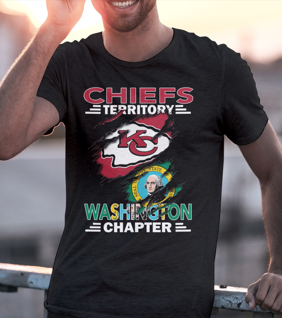 Chiefs Territory Washington Chapter Kansas City Football Logo And Washington State Seal T-Shirt
