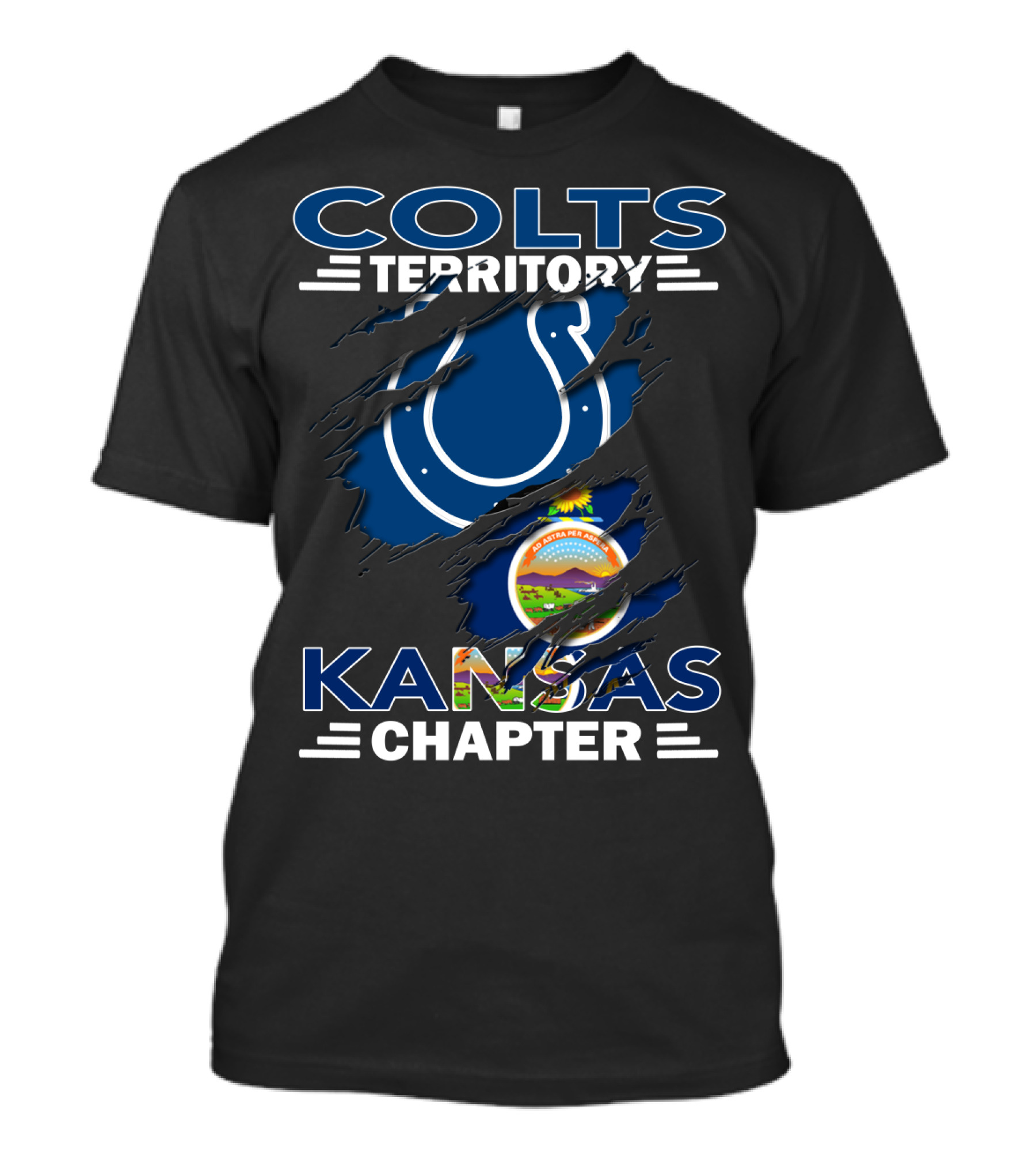 Colts Territory Kansas Chapter Indianapolis Colts Kansas Flag Integration T-Shirt