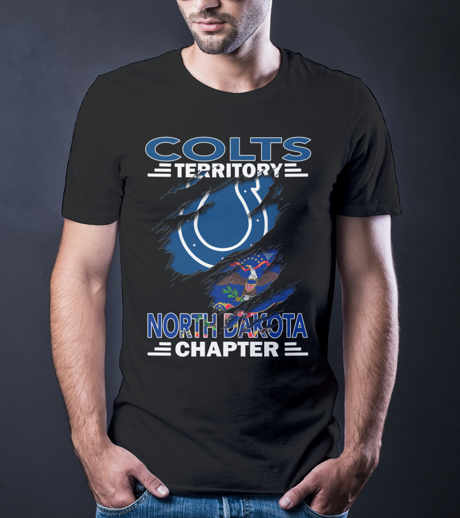 Colts Territory North Dakota Chapter Blue Horseshoe And State Flag Elements T-Shirt