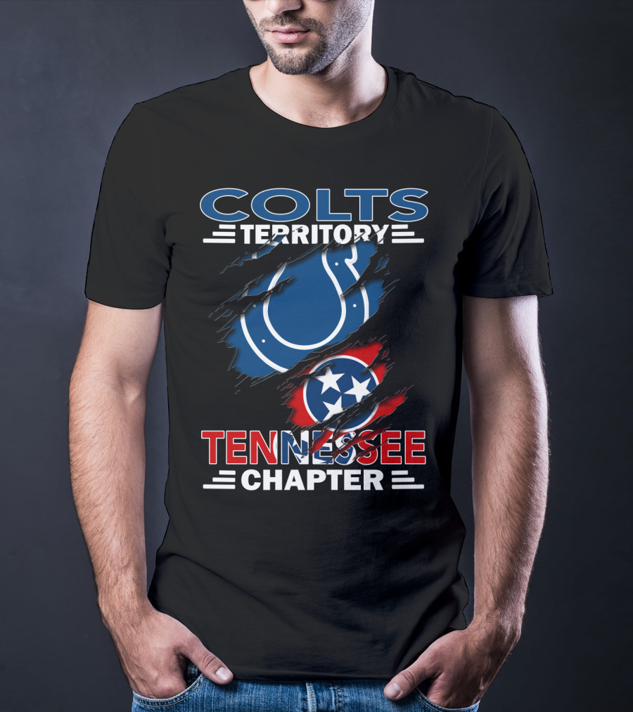 Colts Territory Tennessee Chapter Logo With Torn Effect Featuring Tennessee Flag And Colts Emblem T-Shirt