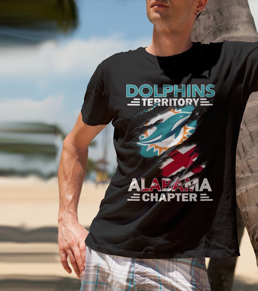 Dolphins Territory Alabama Chapter Miami Dolphins Fan Logo And Alabama State Flag T-Shirt